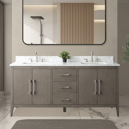 72" Double Sink Modern Freestanding Bathroom Vanity Set with Arabescato White Engineered Marble Top – Storage Cabinet with Soft-Closing Doors & Drawers VA9072 - HomeBeyond