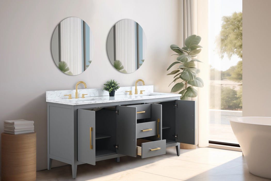 72" Double Sink Modern Freestanding Bathroom Vanity Set with Arabescato White Engineered Marble Top – Storage Cabinet with Soft-Closing Doors & Drawers VA9072 - HomeBeyond