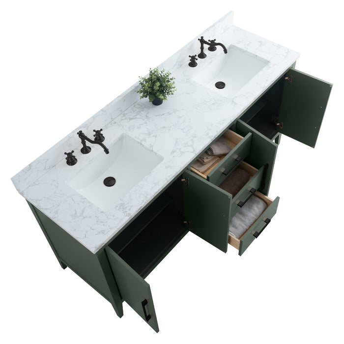 72" Double Sink Modern Freestanding Bathroom Vanity Set with Arabescato White Engineered Marble Top – Storage Cabinet with Soft-Closing Doors & Drawers VA9072 - HomeBeyond