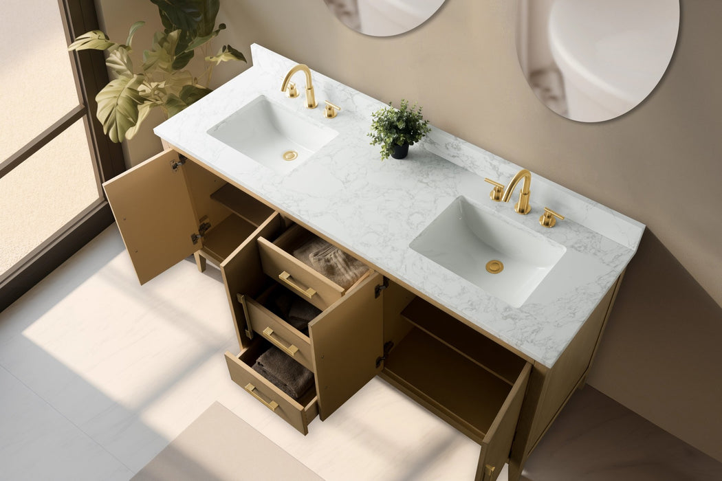 72" Double Sink Modern Freestanding Bathroom Vanity Set with Arabescato White Engineered Marble Top – Storage Cabinet with Soft-Closing Doors & Drawers VA9072 - HomeBeyond