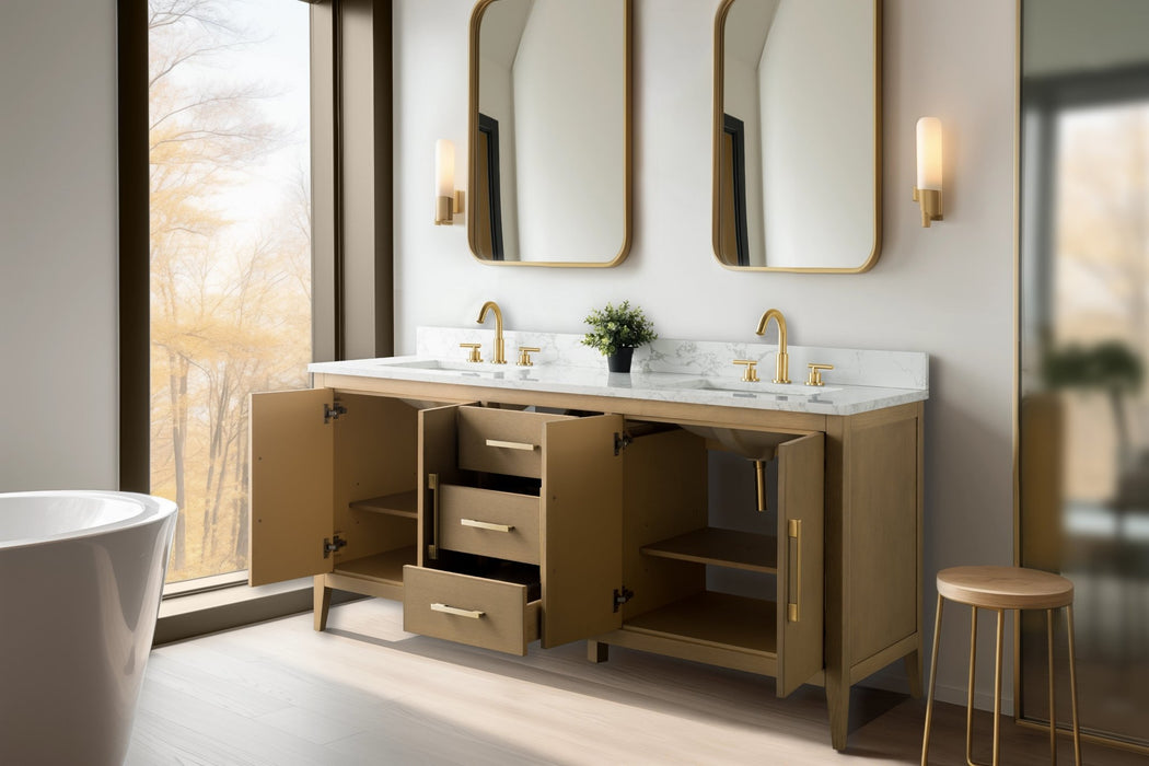 72" Double Sink Modern Freestanding Bathroom Vanity Set with Arabescato White Engineered Marble Top – Storage Cabinet with Soft-Closing Doors & Drawers VA9072 - HomeBeyond