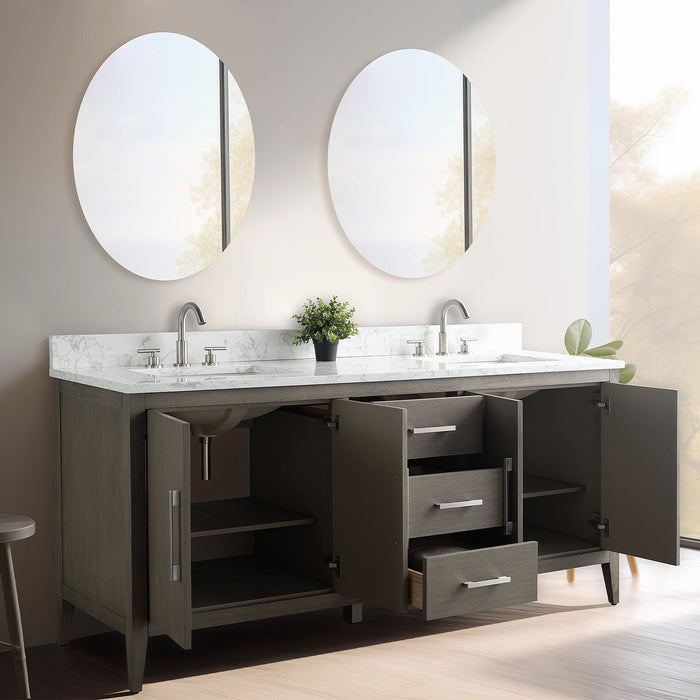 72" Double Sink Modern Freestanding Bathroom Vanity Set with Arabescato White Engineered Marble Top – Storage Cabinet with Soft-Closing Doors & Drawers VA9072 - HomeBeyond