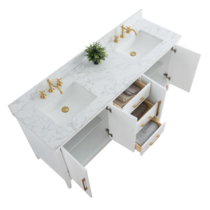 72" Double Sink Modern Freestanding Bathroom Vanity Set with Arabescato White Engineered Marble Top – Storage Cabinet with Soft-Closing Doors & Drawers VA9072 - HomeBeyond