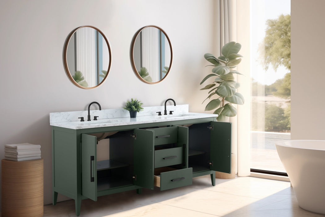 72" Double Sink Modern Freestanding Bathroom Vanity Set with Arabescato White Engineered Marble Top – Storage Cabinet with Soft-Closing Doors & Drawers VA9072 - HomeBeyond