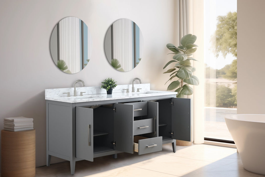 72" Double Sink Modern Freestanding Bathroom Vanity Set with Arabescato White Engineered Marble Top – Storage Cabinet with Soft-Closing Doors & Drawers VA9072 - HomeBeyond