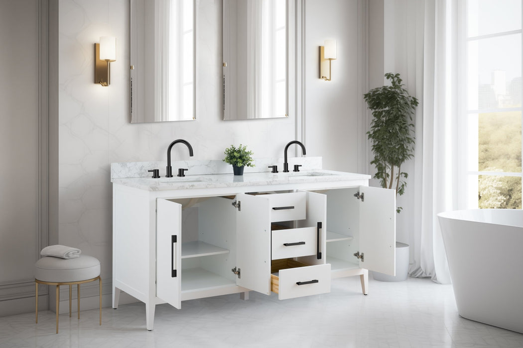 72" Double Sink Modern Freestanding Bathroom Vanity Set with Arabescato White Engineered Marble Top – Storage Cabinet with Soft-Closing Doors & Drawers VA9072 - HomeBeyond