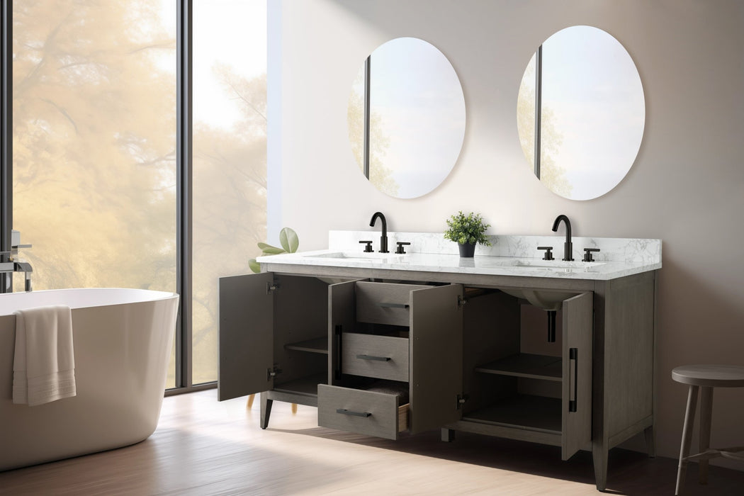 72" Double Sink Modern Freestanding Bathroom Vanity Set with Arabescato White Engineered Marble Top – Storage Cabinet with Soft-Closing Doors & Drawers VA9072 - HomeBeyond