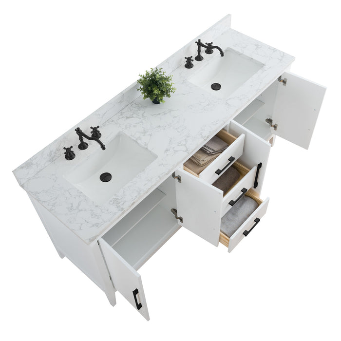 72" Double Sink Modern Freestanding Bathroom Vanity Set with Arabescato White Engineered Marble Top – Storage Cabinet with Soft-Closing Doors & Drawers VA9072 - HomeBeyond