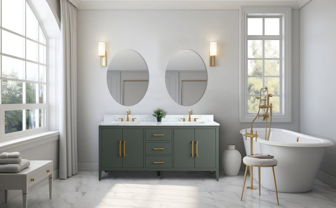 72" Double Sink Modern Freestanding Bathroom Vanity Set with Arabescato White Engineered Marble Top – Storage Cabinet with Soft-Closing Doors & Drawers VA9072 - HomeBeyond