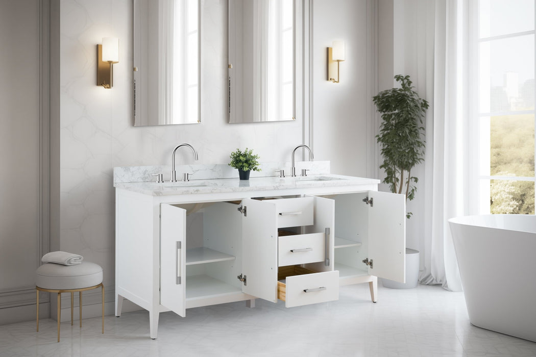 72" Double Sink Modern Freestanding Bathroom Vanity Set with Arabescato White Engineered Marble Top – Storage Cabinet with Soft-Closing Doors & Drawers VA9072 - HomeBeyond