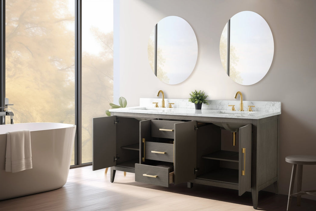 72" Double Sink Modern Freestanding Bathroom Vanity Set with Arabescato White Engineered Marble Top – Storage Cabinet with Soft-Closing Doors & Drawers VA9072 - HomeBeyond