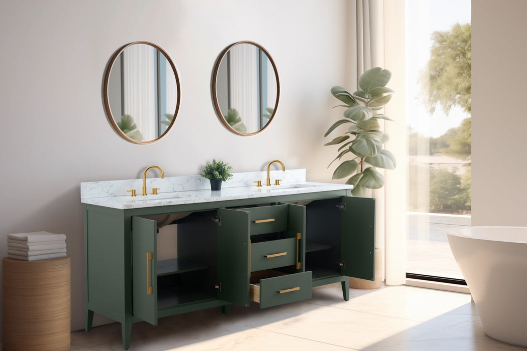 72" Double Sink Modern Freestanding Bathroom Vanity Set with Arabescato White Engineered Marble Top – Storage Cabinet with Soft-Closing Doors & Drawers VA9072 - HomeBeyond