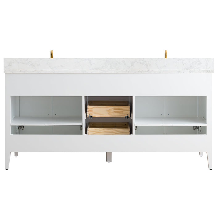 72" Double Sink Modern Freestanding Bathroom Vanity Set with Arabescato White Engineered Marble Top – Storage Cabinet with Soft-Closing Doors & Drawers VA9072 - HomeBeyond
