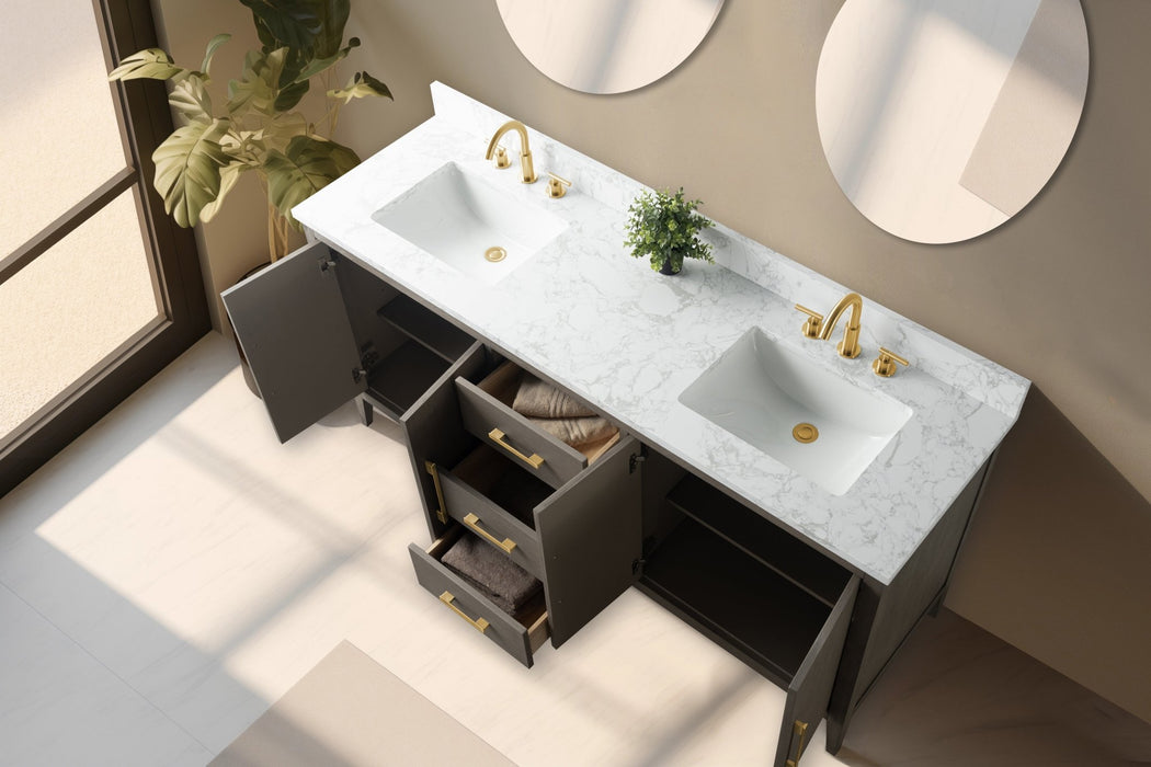 72" Double Sink Modern Freestanding Bathroom Vanity Set with Arabescato White Engineered Marble Top – Storage Cabinet with Soft-Closing Doors & Drawers VA9072 - HomeBeyond