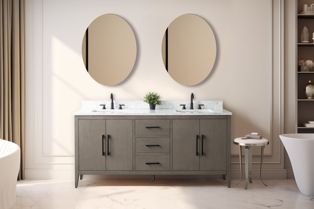 72" Double Sink Modern Freestanding Bathroom Vanity Set with Arabescato White Engineered Marble Top – Storage Cabinet with Soft-Closing Doors & Drawers VA9072 - HomeBeyond