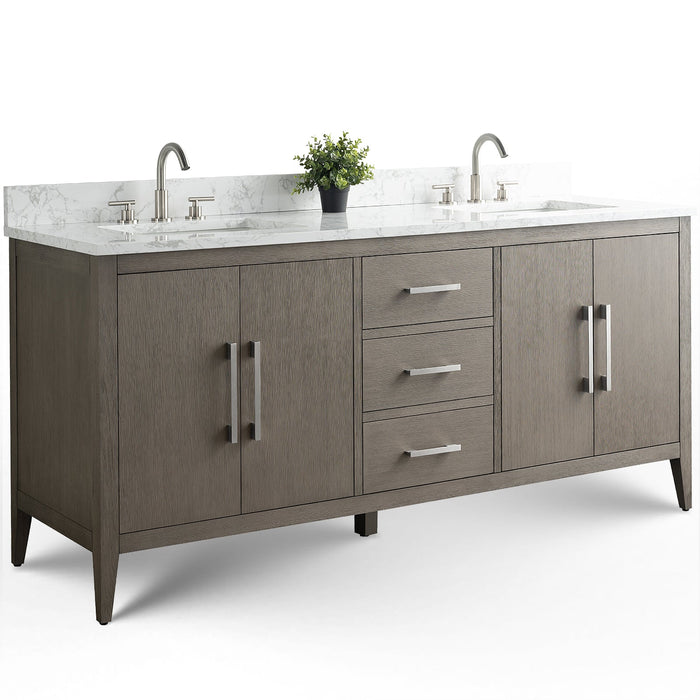 72" Double Sink Modern Freestanding Bathroom Vanity Set with Arabescato White Engineered Marble Top – Storage Cabinet with Soft-Closing Doors & Drawers VA9072 - HomeBeyond
