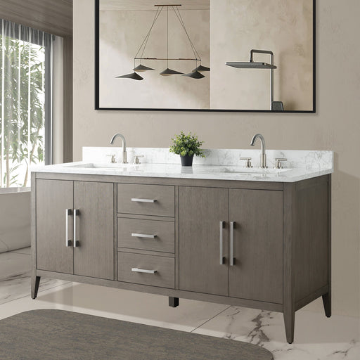 72" Double Sink Modern Freestanding Bathroom Vanity Set with Arabescato White Engineered Marble Top – Storage Cabinet with Soft-Closing Doors & Drawers VA9072 - HomeBeyond
