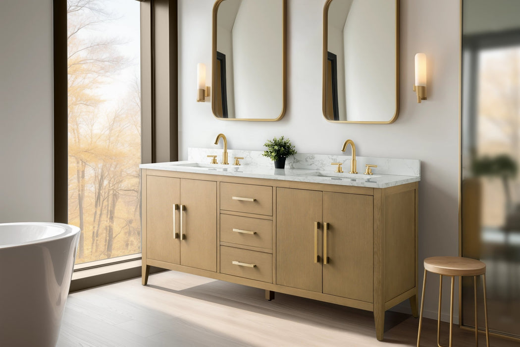 72" Double Sink Modern Freestanding Bathroom Vanity Set with Arabescato White Engineered Marble Top – Storage Cabinet with Soft-Closing Doors & Drawers VA9072 - HomeBeyond