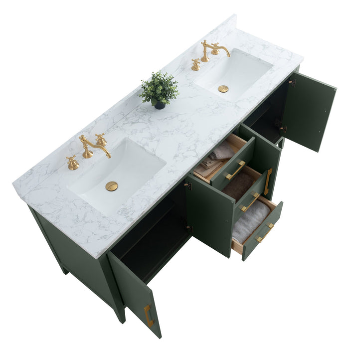 72" Double Sink Modern Freestanding Bathroom Vanity Set with Arabescato White Engineered Marble Top – Storage Cabinet with Soft-Closing Doors & Drawers VA9072 - HomeBeyond