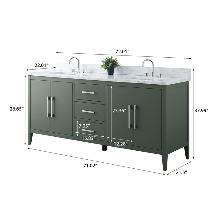 72" Double Sink Modern Freestanding Bathroom Vanity Set with Arabescato White Engineered Marble Top – Storage Cabinet with Soft-Closing Doors & Drawers VA9072 - HomeBeyond