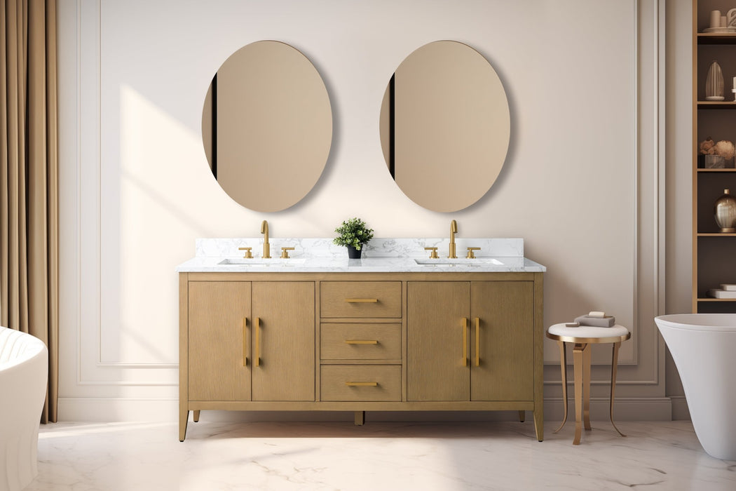 72" Double Sink Modern Freestanding Bathroom Vanity Set with Arabescato White Engineered Marble Top – Storage Cabinet with Soft-Closing Doors & Drawers VA9072 - HomeBeyond