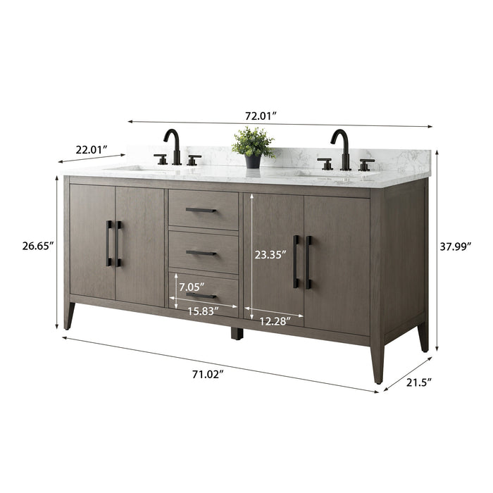 72" Double Sink Modern Freestanding Bathroom Vanity Set with Arabescato White Engineered Marble Top – Storage Cabinet with Soft-Closing Doors & Drawers VA9072 - HomeBeyond