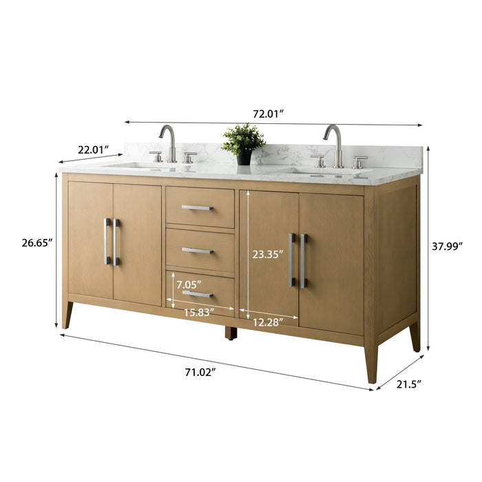 72" Double Sink Modern Freestanding Bathroom Vanity Set with Arabescato White Engineered Marble Top – Storage Cabinet with Soft-Closing Doors & Drawers VA9072 - HomeBeyond