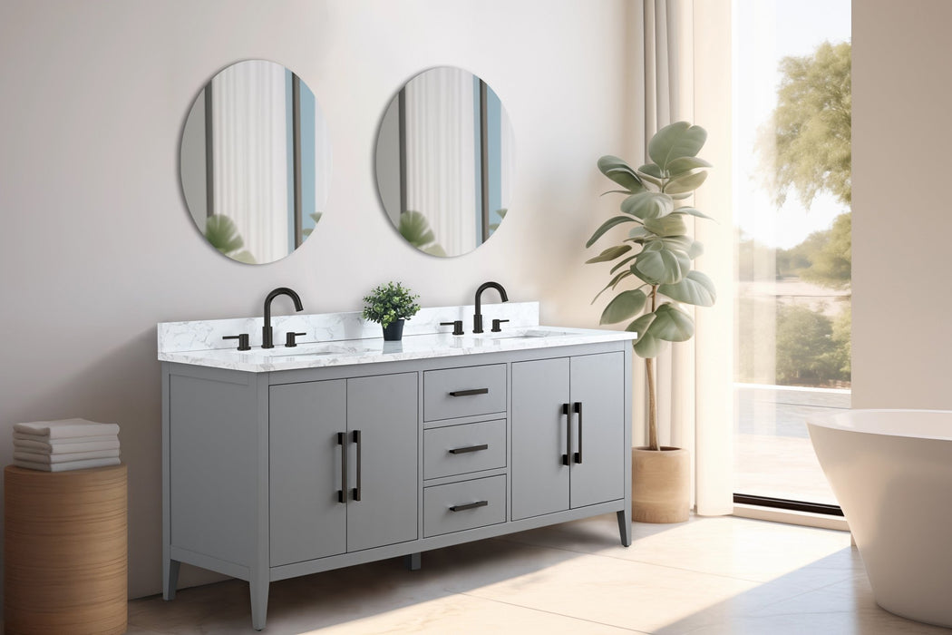 72" Double Sink Modern Freestanding Bathroom Vanity Set with Arabescato White Engineered Marble Top – Storage Cabinet with Soft-Closing Doors & Drawers VA9072 - HomeBeyond