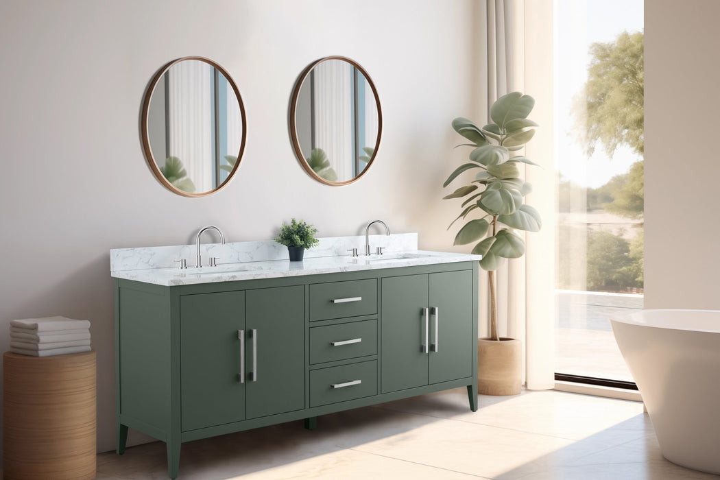 72" Double Sink Modern Freestanding Bathroom Vanity Set with Arabescato White Engineered Marble Top – Storage Cabinet with Soft-Closing Doors & Drawers VA9072 - HomeBeyond