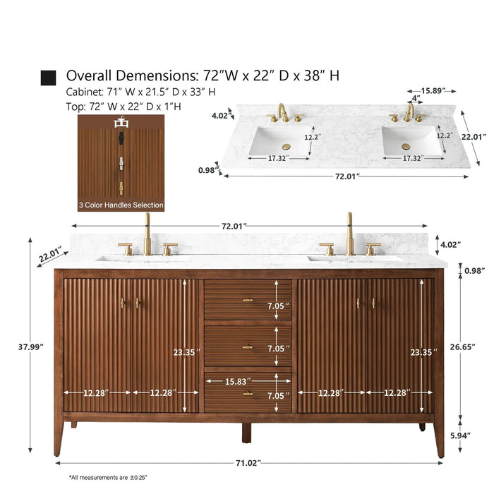 72" Double Sink Modern Freestanding Solid Wood Bathroom Vanity Set with Engineered Marble Top – Storage Cabinet with Soft-Closing Doors & Drawers VA9172D - HomeBeyond