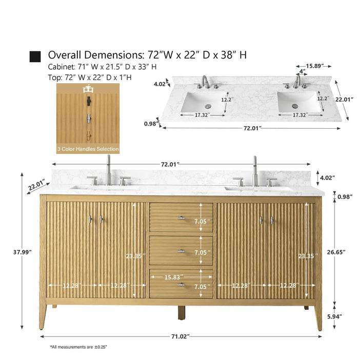 72" Double Sink Modern Freestanding Solid Wood Bathroom Vanity Set with Engineered Marble Top – Storage Cabinet with Soft-Closing Doors & Drawers VA9172D - HomeBeyond