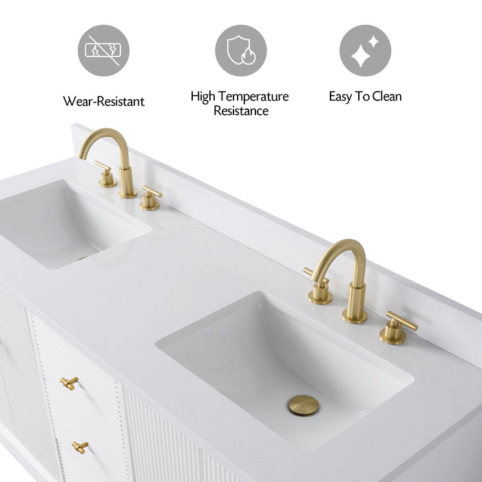 72" Double Sink Modern Freestanding Solid Wood Bathroom Vanity Set with White Engineered Marble Top – Storage Cabinet with Soft-Closing Doors & Drawers VA8172D - HomeBeyond