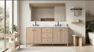 72" Freestanding Bathroom Vanity with Milano Mist Engineered Stone Countertop, Integrated Ceramic Sink, Hidden Power & USB Charging Station and Hair Dryer Storage - HomeBeyond