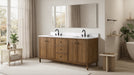 72" Freestanding Bathroom Vanity with Milano Mist Engineered Stone Countertop, Integrated Ceramic Sink, Hidden Power & USB Charging Station and Hair Dryer Storage - HomeBeyond