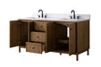 72" Freestanding Bathroom Vanity with Milano Mist Engineered Stone Countertop, Integrated Ceramic Sink, Hidden Power & USB Charging Station and Hair Dryer Storage - HomeBeyond