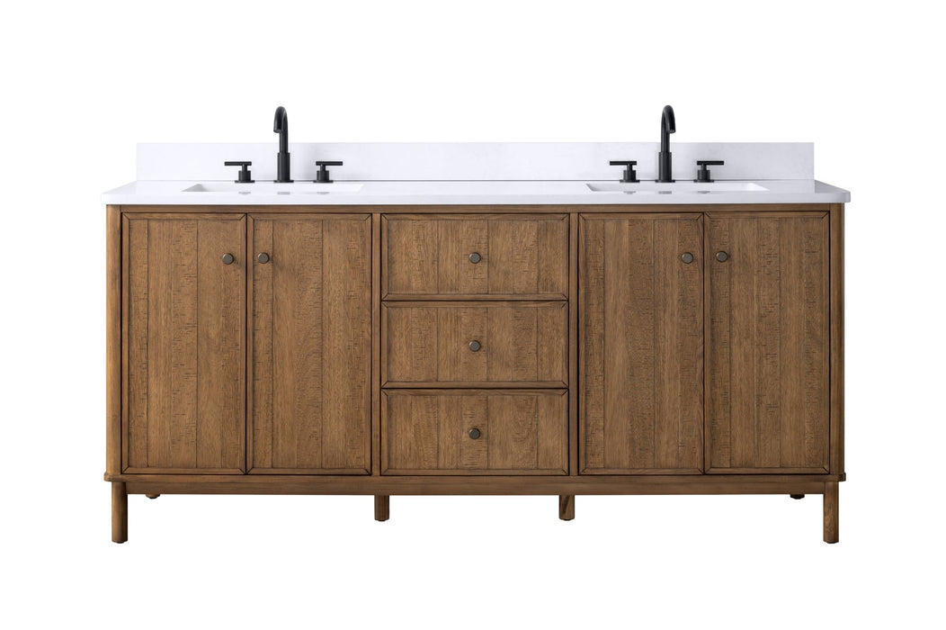 72" Freestanding Bathroom Vanity with Milano Mist Engineered Stone Countertop, Integrated Ceramic Sink, Hidden Power & USB Charging Station and Hair Dryer Storage - HomeBeyond