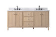 72" Freestanding Bathroom Vanity with Milano Mist Engineered Stone Countertop, Integrated Ceramic Sink, Hidden Power & USB Charging Station and Hair Dryer Storage - HomeBeyond