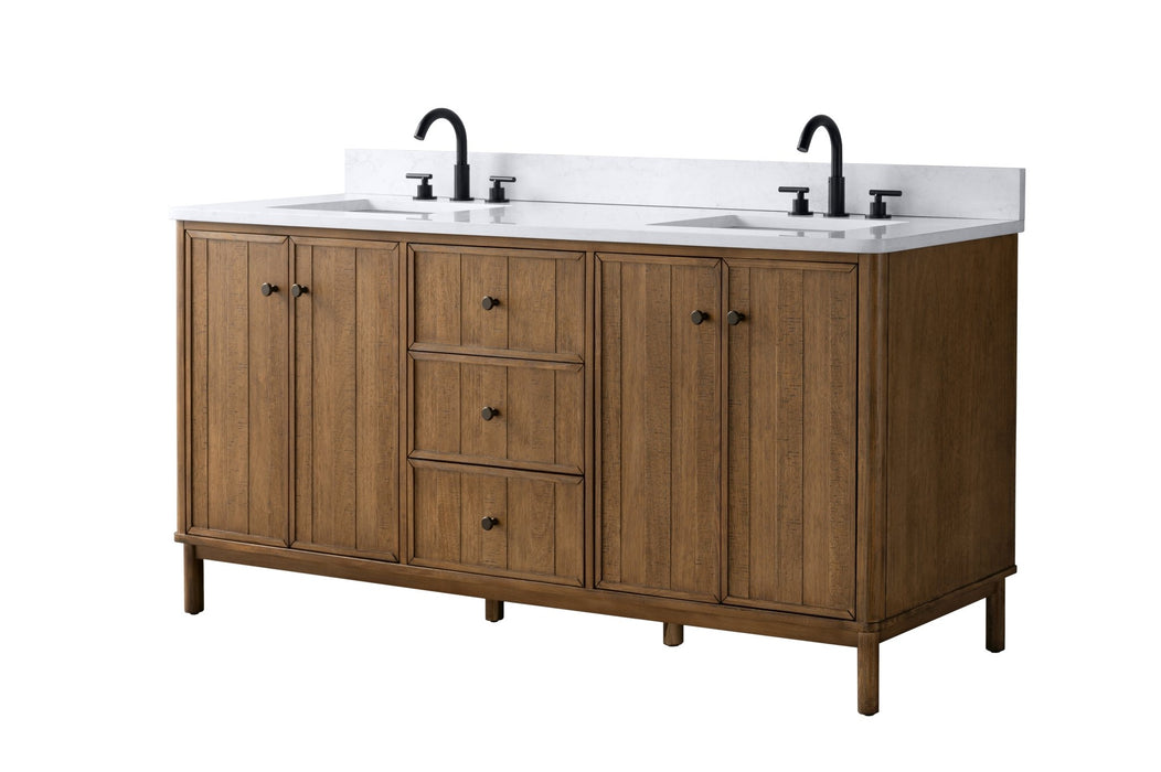 72" Freestanding Bathroom Vanity with Milano Mist Engineered Stone Countertop, Integrated Ceramic Sink, Hidden Power & USB Charging Station and Hair Dryer Storage - HomeBeyond