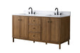 72" Freestanding Bathroom Vanity with Milano Mist Engineered Stone Countertop, Integrated Ceramic Sink, Hidden Power & USB Charging Station and Hair Dryer Storage - HomeBeyond