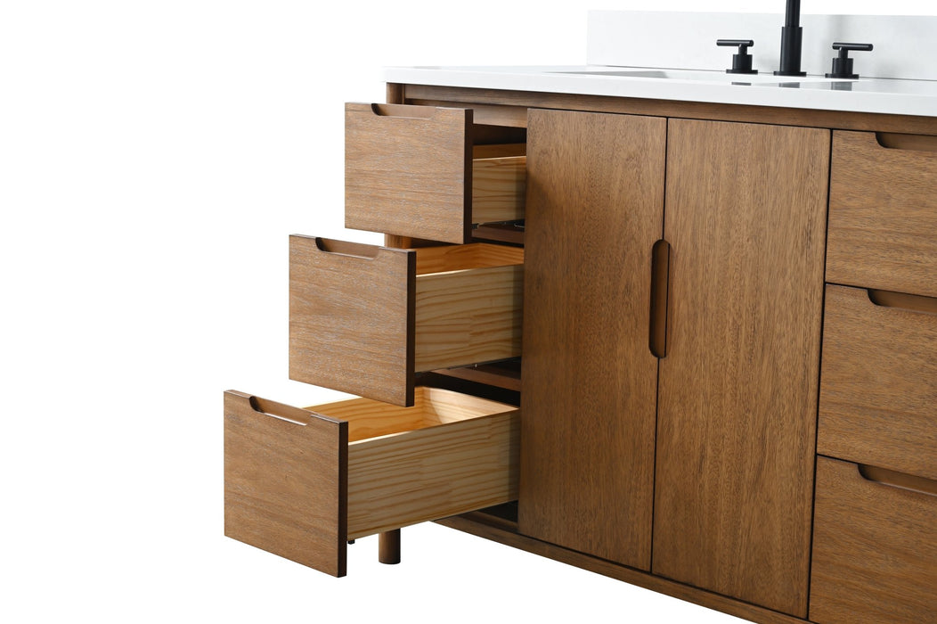 84" Double Sink Freestanding Bathroom Vanity with Milano Mist Stone Top, Hidden Power Station, Hair Dryer Holder, USB Charging Shelf VA1184D - HomeBeyond