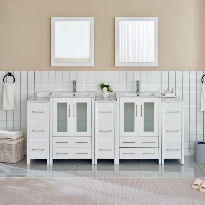 84" Double Sink Modern Bathroom Vanity Set with Ceramic Top & Free Mirrors – Large Storage Cabinet with 3 Side Cabinets VA3024-84 - HomeBeyond