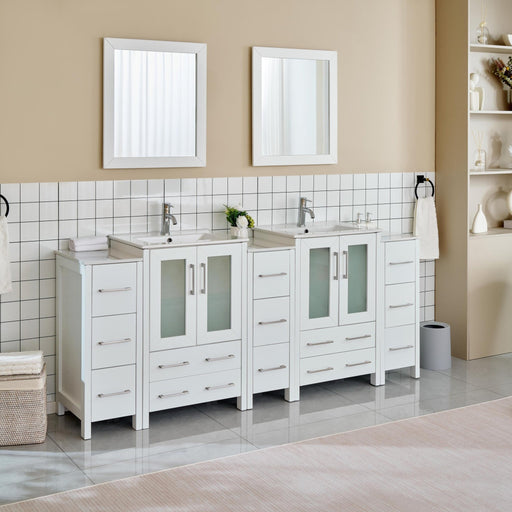 84" Double Sink Modern Bathroom Vanity Set with Ceramic Top & Free Mirrors – Large Storage Cabinet with 3 Side Cabinets VA3024-84 - HomeBeyond