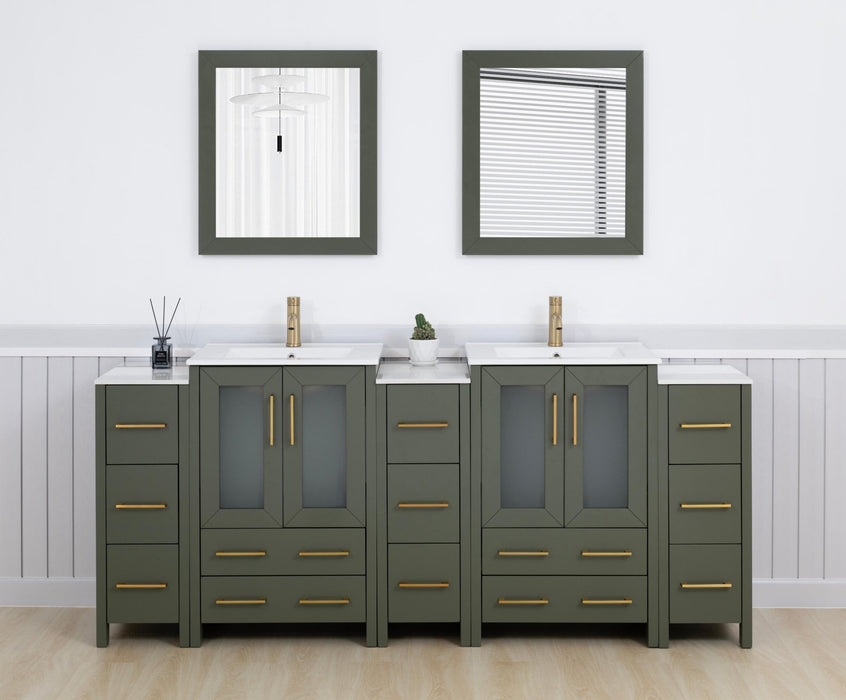 84" Double Sink Modern Bathroom Vanity Set with Ceramic Top & Free Mirrors – Large Storage Cabinet with 3 Side Cabinets VA3024-84 - HomeBeyond