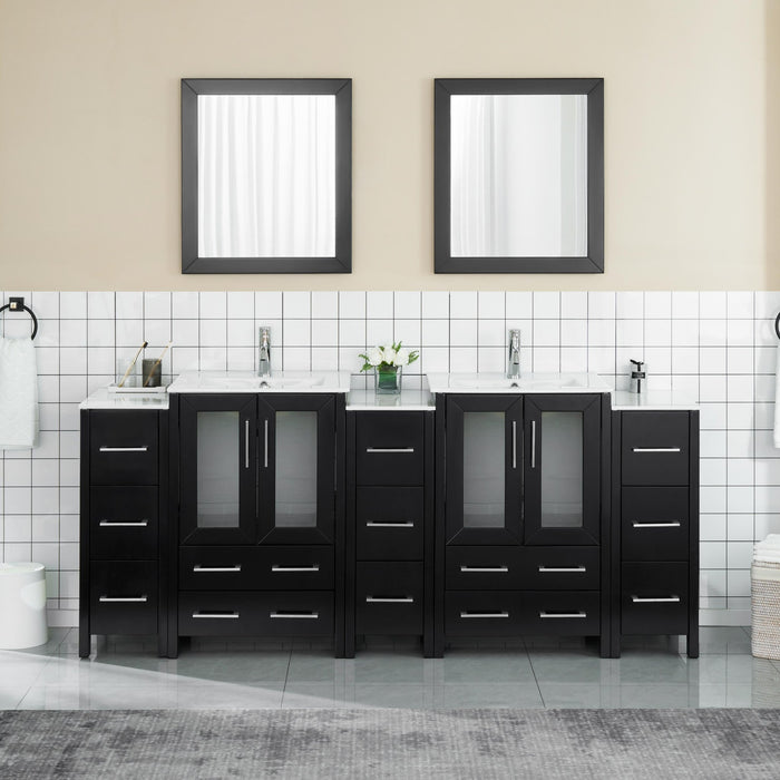 84" Double Sink Modern Bathroom Vanity Set with Ceramic Top & Free Mirrors – Large Storage Cabinet with 3 Side Cabinets VA3024-84 - HomeBeyond