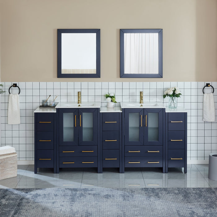 84" Double Sink Modern Bathroom Vanity Set with Ceramic Top & Free Mirrors – Large Storage Cabinet with 3 Side Cabinets VA3024-84 - HomeBeyond