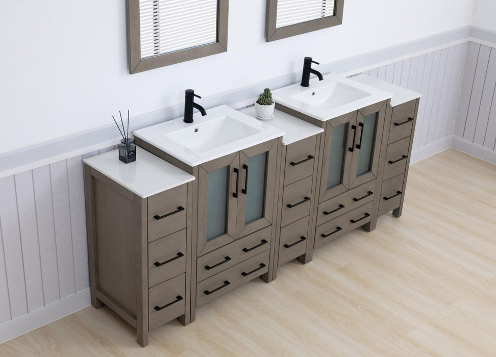 84" Double Sink Modern Bathroom Vanity Set with Ceramic Top & Free Mirrors – Large Storage Cabinet with 3 Side Cabinets VA3024-84 - HomeBeyond