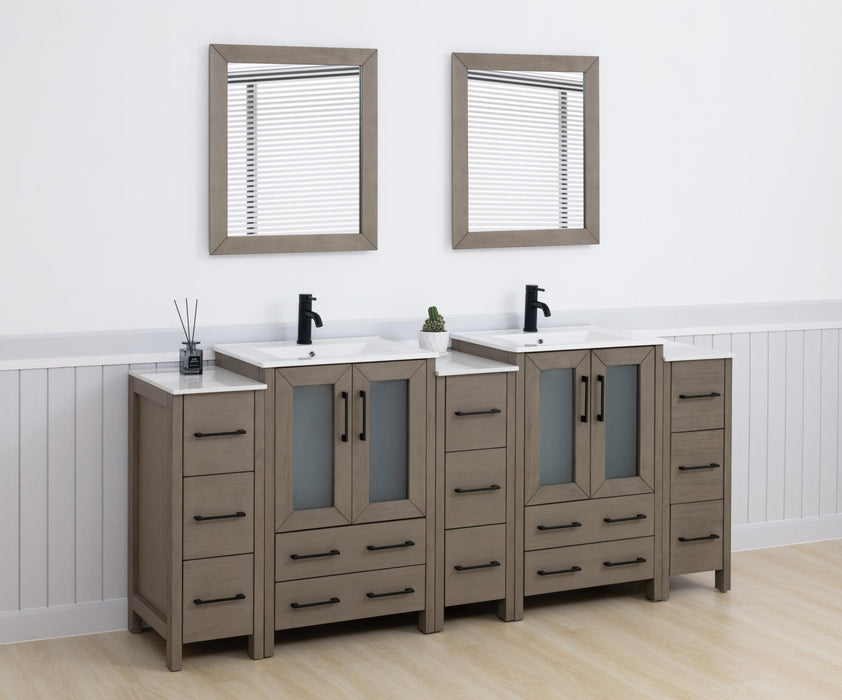 84" Double Sink Modern Bathroom Vanity Set with Ceramic Top & Free Mirrors – Large Storage Cabinet with 3 Side Cabinets VA3024-84 - HomeBeyond