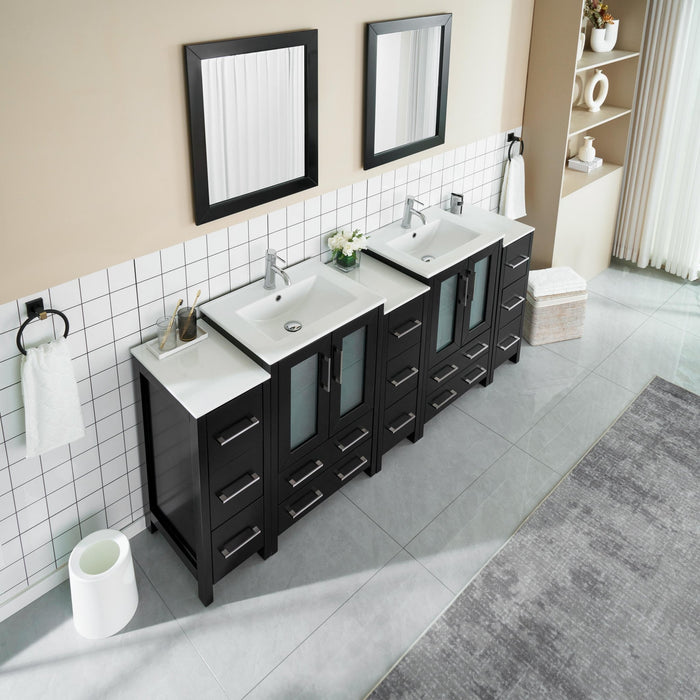 84" Double Sink Modern Bathroom Vanity Set with Ceramic Top & Free Mirrors – Large Storage Cabinet with 3 Side Cabinets VA3024-84 - HomeBeyond