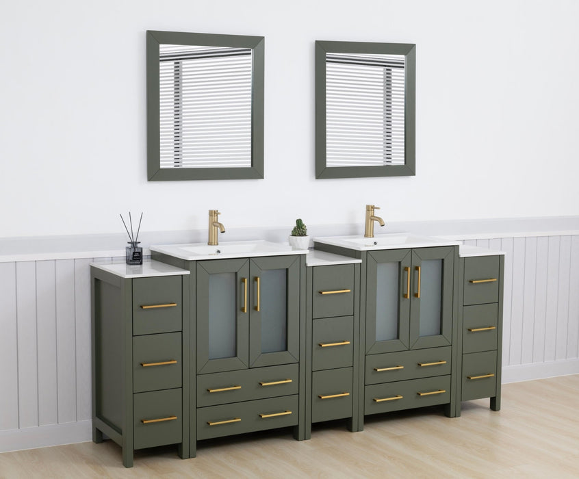 84" Double Sink Modern Bathroom Vanity Set with Ceramic Top & Free Mirrors – Large Storage Cabinet with 3 Side Cabinets VA3024-84 - HomeBeyond