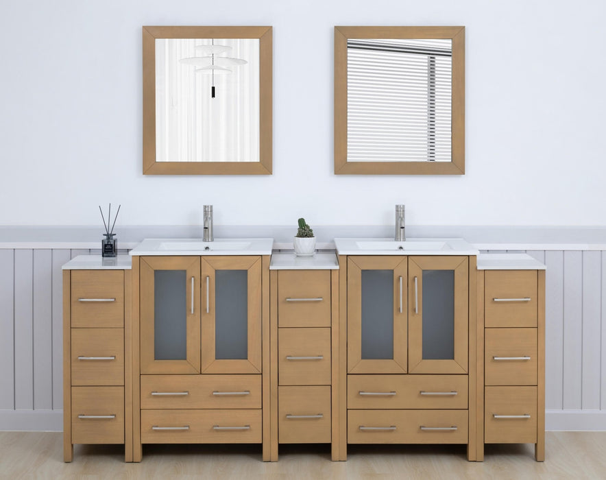 84" Double Sink Modern Bathroom Vanity Set with Ceramic Top & Free Mirrors – Large Storage Cabinet with 3 Side Cabinets VA3024-84 - HomeBeyond